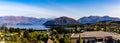 Panorama Lake Wanaka with backdrop of the Southern Alps , in Wanaka, Otago, South Island, New Zealand Royalty Free Stock Photo