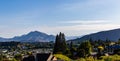 Panorama Lake Wanaka with backdrop of the Southern Alps , in Wanaka, Otago, South Island, New Zealand Royalty Free Stock Photo