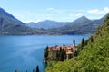 Panorama of lakeside village Varenna at Lake Como with mountains in Lombardy