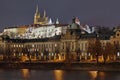 Panorama. Landmark attraction landscape in Prague: Prague Castle, Catholic Saint Vitus Cathedral and Vltava River - Czech Republic Royalty Free Stock Photo