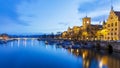 Panorama landscape along Limmat river in twilight sunset with Swiss alps background. Royalty Free Stock Photo