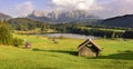 Panorama landscape in Bavaria with mountains and lake