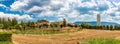 Panorama landscape of Beautiful typical romantic vintage Italian style house and building in village and mountain Royalty Free Stock Photo