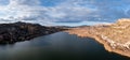 Panorama landscape of the Elche Reservoir lake in Alicante Province in warm evening light Royalty Free Stock Photo