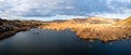 Panorama landscape of the Elche Reservoir lake in Alicante Province in warm evening light Royalty Free Stock Photo