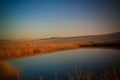 Panorama landscape at Great sand sea and lake around Siwa oasis at sunset, Egypt Royalty Free Stock Photo