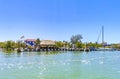 Panorama landscape Holbox boats port harbor Muelle de Holbox Mexico Royalty Free Stock Photo