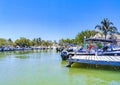 Panorama landscape Holbox boats port harbor Muelle de Holbox Mexico Royalty Free Stock Photo
