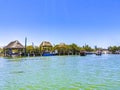 Panorama landscape Holbox boats port harbor Muelle de Holbox Mexico Royalty Free Stock Photo