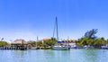 Panorama landscape Holbox boats port harbor Muelle de Holbox Mexico Royalty Free Stock Photo