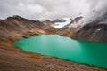 Panorama landscape mountain scenery of Beautiful landscape of turquoise Ala-Kul Lake, Karakol valley, Issyk-kul region, Ala-kul Royalty Free Stock Photo