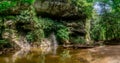 Panorama landscape of mountain with waterfall and river in the tropical rainforest in Gunung Mulu National park. Sarawak Royalty Free Stock Photo
