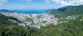 Panorama landscape nature view from Drone aerial view of patong bay in phuket thailand Amazing High angle view phuket Island Royalty Free Stock Photo