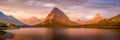 Panorama Landscape Photo of Sunrise over Swiftcurrent Lake and Grinnell Point