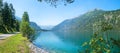 Panorama landscape pictorial turquoise lake Achensee in summer, view to Seebergspitze mountain Royalty Free Stock Photo