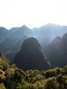 Panorama landscape of Putucusi Phutuq Kusi mountain at Machu Picchu Aguas Calientes Urubamba river valley Cuzco Peru Royalty Free Stock Photo