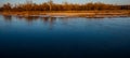 Panorama, landscape river on a winter evening in the countryside Royalty Free Stock Photo