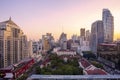 Panorama of landscape with sunset over the building and blue sky at bangkok ,Thailand. View of the tall building in capital with Royalty Free Stock Photo