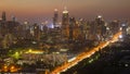 Panorama of landscape with sunset over the building and blue sky at bangkok ,Thailand. View of the tall building in capital with Royalty Free Stock Photo