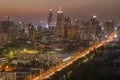 Panorama of landscape with sunset over the building and blue sky at bangkok ,Thailand. View of the tall building in capital with Royalty Free Stock Photo