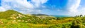 Panorama of the landscape towards the Orient Bay on the island of Saint Martin in the Caribbean Royalty Free Stock Photo