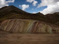 Panorama landscape view of Cordillera de Arcoiris colorful Palccoyo rainbow mountain Palcoyo Cuzco Peru South America