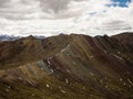 Panorama landscape view of Cordillera de Arcoiris colorful Palccoyo rainbow mountain Palcoyo Cuzco Peru South America