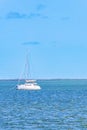 Panorama landscape view Holbox island turquoise water and boats Mexico Royalty Free Stock Photo