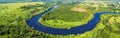 Panorama landscape of a winding river meandering river on a sunny day Royalty Free Stock Photo
