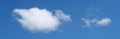 Panorama of large wispy cloud in blue sky.