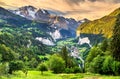 View of the Lauterbrunnen valley in Swiss Alps Royalty Free Stock Photo