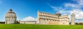 Panorama of the leaning tower of Pisa with the cathedral Duomo and the baptistry in Pisa, Tuscany Italy Royalty Free Stock Photo