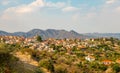Panorama of Lefkara, traditional Cypriot village with red rooftop houses and mountains in the background, Larnaca district Royalty Free Stock Photo