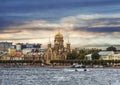 Panorama of Lieutenant Schmidt embankment with the assumption Church, St. Petersburg Royalty Free Stock Photo