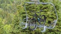 Panorama Lift accessed mountain biking with bikes on chairlifts in Park City in summer Royalty Free Stock Photo
