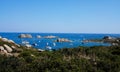 Panorama of the lighthouse in the cabbage islands isola dei cavoli - with sails boat - Cagliari Sardinia