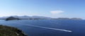 Panorama of the lighthouse in the cabbage islands isola dei cavoli - with sails boat - Cagliari Sardinia