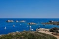 Panorama of the lighthouse in the cabbage islands isola dei cavoli - with sails boat - Cagliari Sardinia