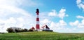 Panorama of the lighthouse Westerhever in Schleswig-Holstein Royalty Free Stock Photo