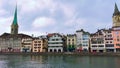 Panorama of Lindenhof neighborhood and Limmat River, Zurich, Switzerland
