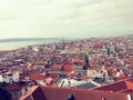 Panorama lisbon sea front, view the city and cloudy sky Royalty Free Stock Photo