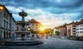Panorama of Ljubljana. Evening view on Fountain and old city, Slovenia, Europe. Royalty Free Stock Photo
