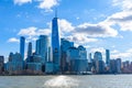 Panorama of Lower Manhattan New York City skyline from Hudson River, New York City, USA Royalty Free Stock Photo