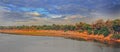 Panorama of the Luangwa River, with a dark dusky cloudy sky, south luangwa, zambia, southern africa