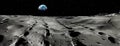 Panorama of lunar surface with human footprints leading in different directions, Moon exploration concept. Generative AI