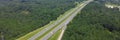 Panorama lush green Loblolly pine tree Pinus taeda in forestry along highway interstate 10