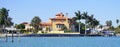 Panorama of Luxury beach house with boat dock Royalty Free Stock Photo