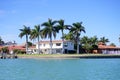 Panorama of a Luxury beach house with boat dock Royalty Free Stock Photo