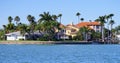 Panorama of Luxury beach house with boat dock Royalty Free Stock Photo