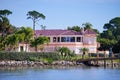 Panorama of Luxury beach house with ship dock Royalty Free Stock Photo